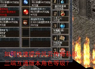 如何快速提升风云传奇私服三端互通版本角色等级? 如何快速提升风云传奇私服三端互通版本角色等级?